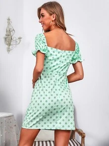 GENKIRA Đầm Dây kéo Họa tiết hoa Boho - Màu xanh Bạc hà - Xem 2