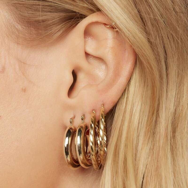 

2pairs Simple Hoop Earrings, Gold