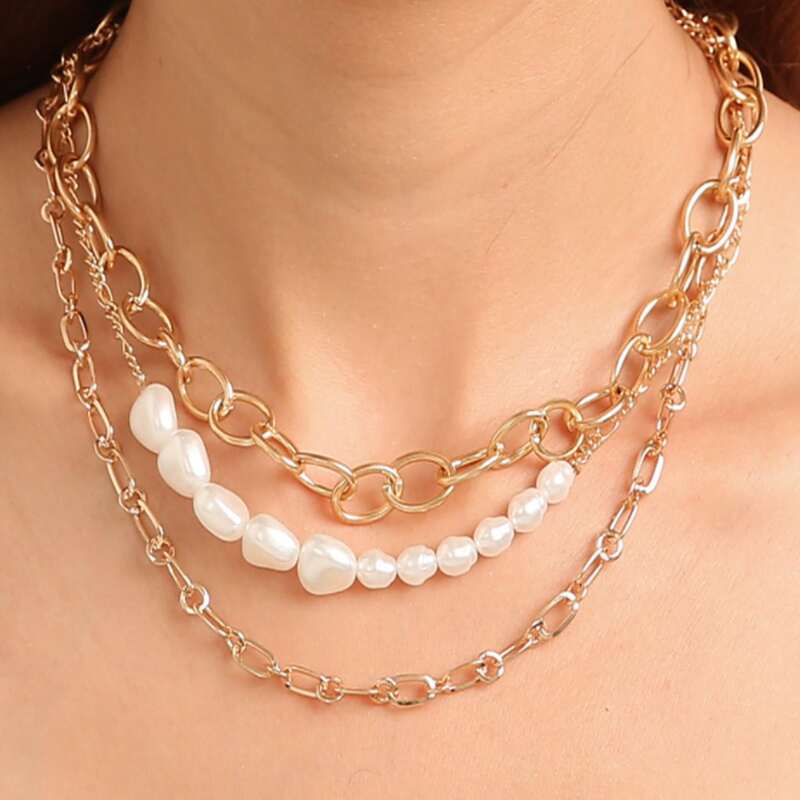 

Faux Pearl Layered Necklace, Gold