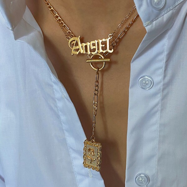 

2pcs Letter Charm Necklace, Gold