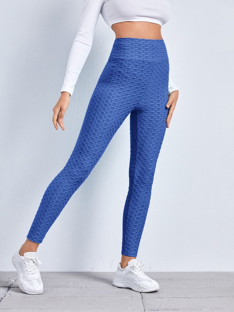 SHEIN EZwear Textured Bum Booty Boosting Leggings - Royal Blue - View 3