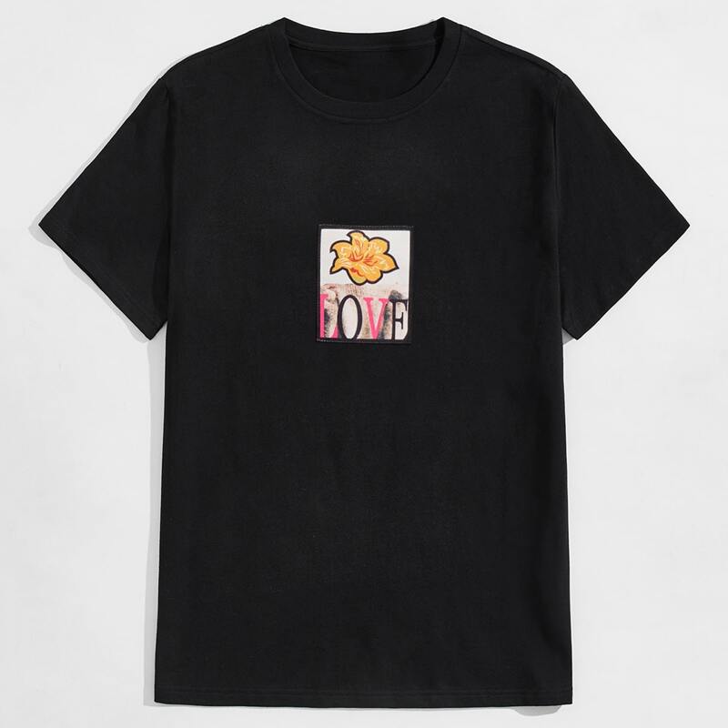 

Guys Letter Floral Graphic Tee, Black