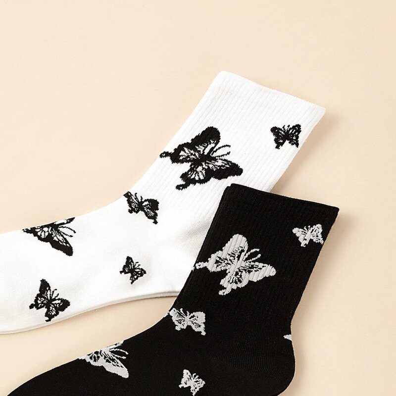 

2pairs Butterfly Crew Socks, Multicolor