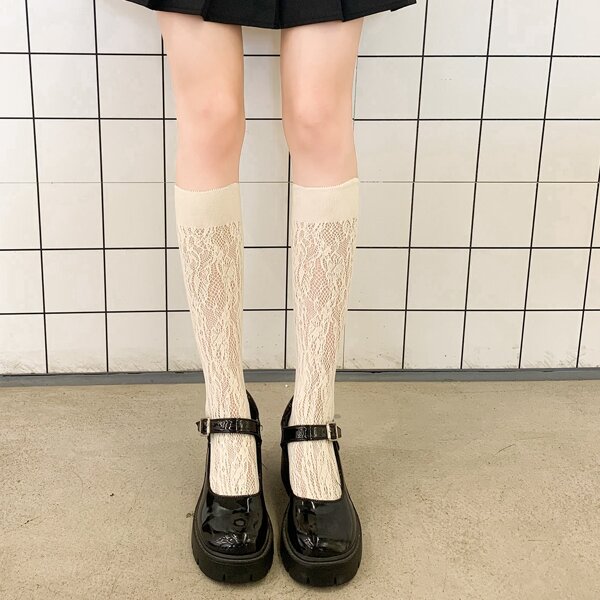 

Hollow Out Over The Calf Socks, Beige