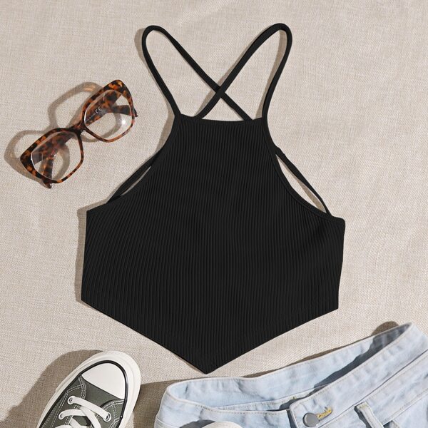 

Crisscross Tied Backless Bandana Top, Black