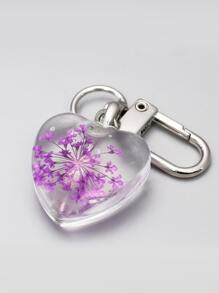 花朵裝飾心型吊飾鑰匙扣，適合禮品、皮夾、書包、背包和斜背包 - 紫色 - 查看 2