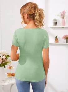 SHEIN Maternity Solid Short Sleeve Tee - Mint Green - View 2