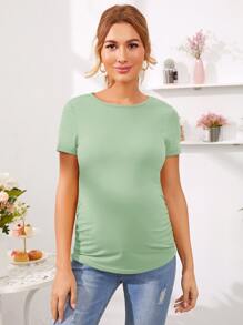 SHEIN Maternity Solid Short Sleeve Tee - Mint Green - View 5