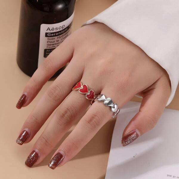 

2pcs Heart Design Ring, Multicolor