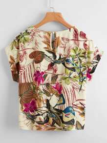 SHEIN LUNE Top bajo con nudo con estampado tropical