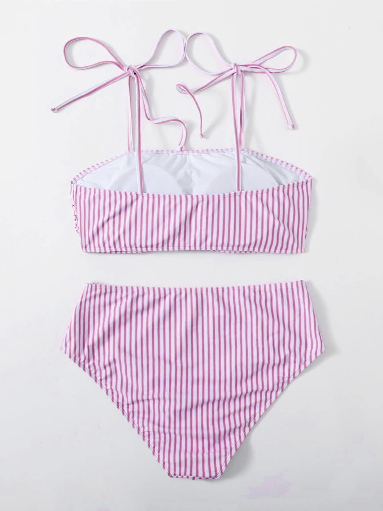 Plus Size Striped Tie Shoulder Bikini Set Summer Beach