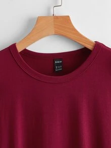 SHEIN Clasi 荷葉邊袖口素色連衣裙 - 酒紅色 - 查看 3