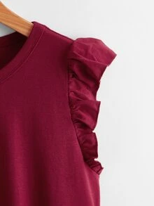 SHEIN Clasi 荷葉邊袖口素色連衣裙 - 酒紅色 - 查看 4