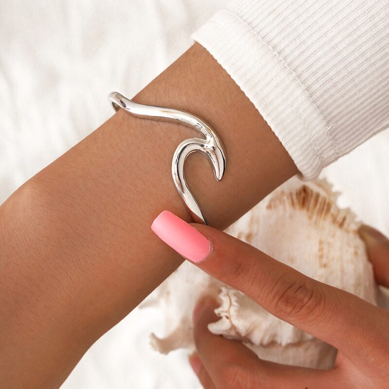 

Wave Cuff Bracelet, Silver