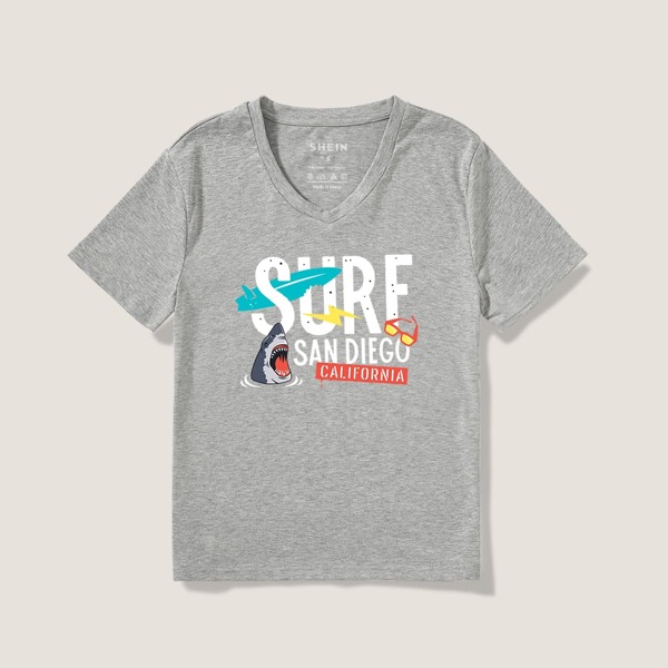 

Shark And Letter Graphic Tee, Grey