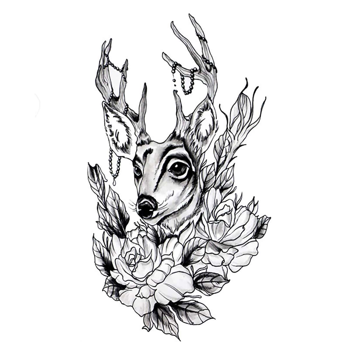 

Deer & Floral Tattoo Sticker, Multicolor