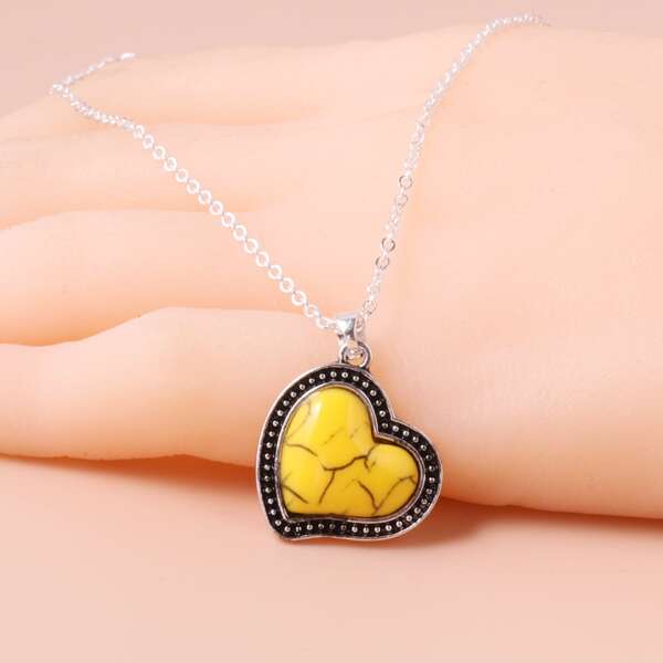 

Heart Charm Necklace, Multicolor