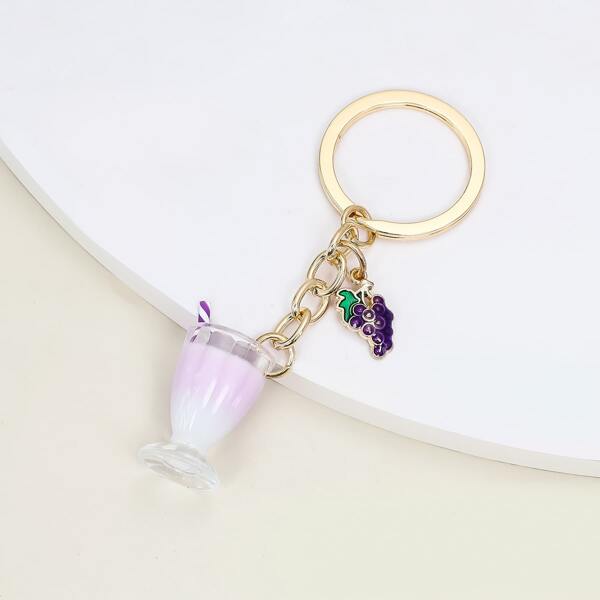 

Beverage & Grape Charm Keychain, Multicolor