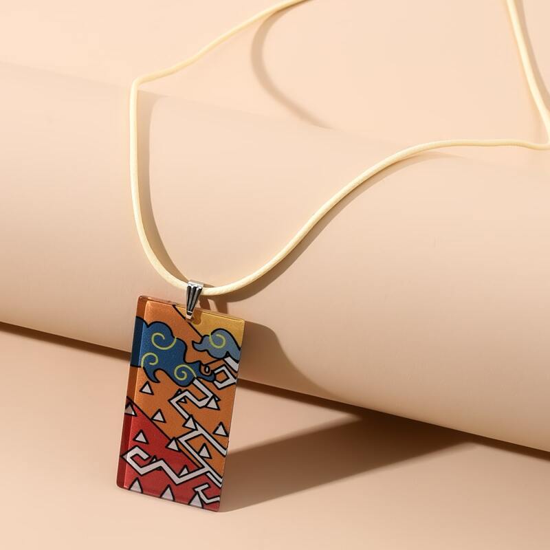 

Geo Graphic Pendant Necklace, Multicolor