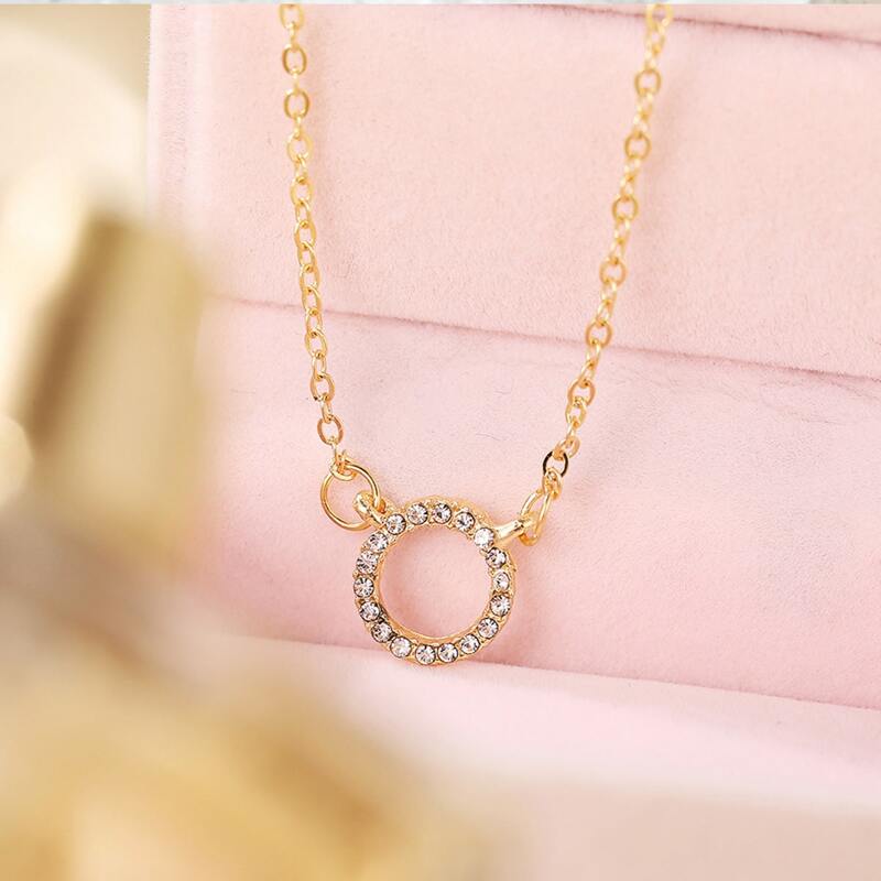 

Rhinestone Ring Pendant Necklace, Gold