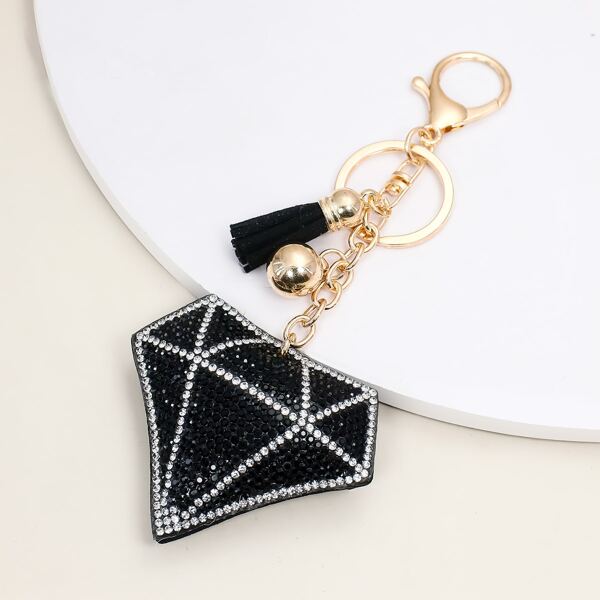 

Rhinestone Decor Diamond Charm Keychain, Black
