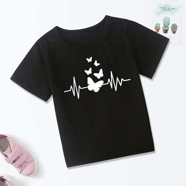 

Toddler Girls Butterfly Print Tee, Black