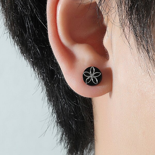 

Men Round Stud Earrings, Black