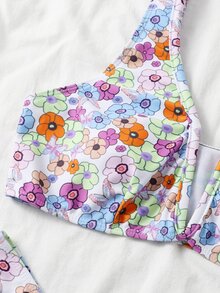 Floral V Wired Bikini For Summer Beach Vacation - Multicolor - View 4
