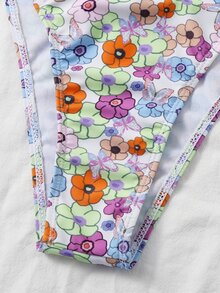 Floral V Wired Bikini For Summer Beach Vacation - Multicolor - View 5