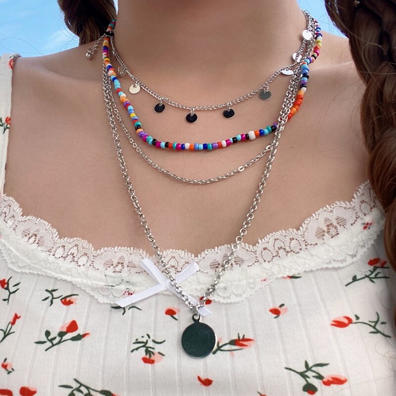 

Disc Decor Layered Necklace, Silver