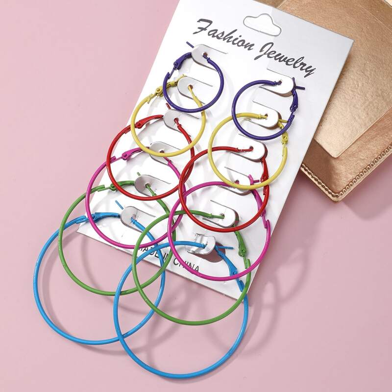 

6pairs Colorful Hoop Earrings, Multicolor