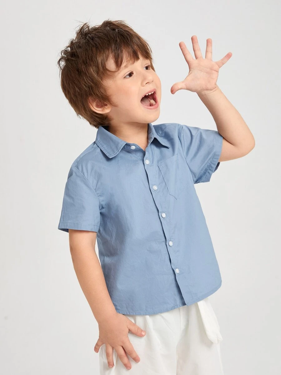 SHEIN 小男童貼布口袋襯衫