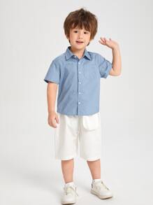 SHEIN 小男童貼布口袋襯衫