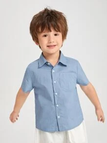 SHEIN 小男童貼布口袋襯衫