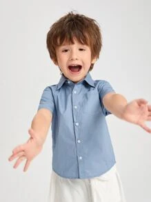 SHEIN 小男童貼布口袋襯衫