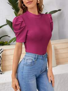 SHEIN Privé Áo thun màu trơn Thanh lịch - Màu Hồng Tươi - Xem 4
