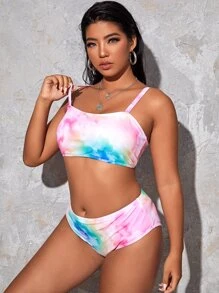 Plus Size Tie Dye High Waisted Bikini Set Summer Beach - Multicolor - View 3