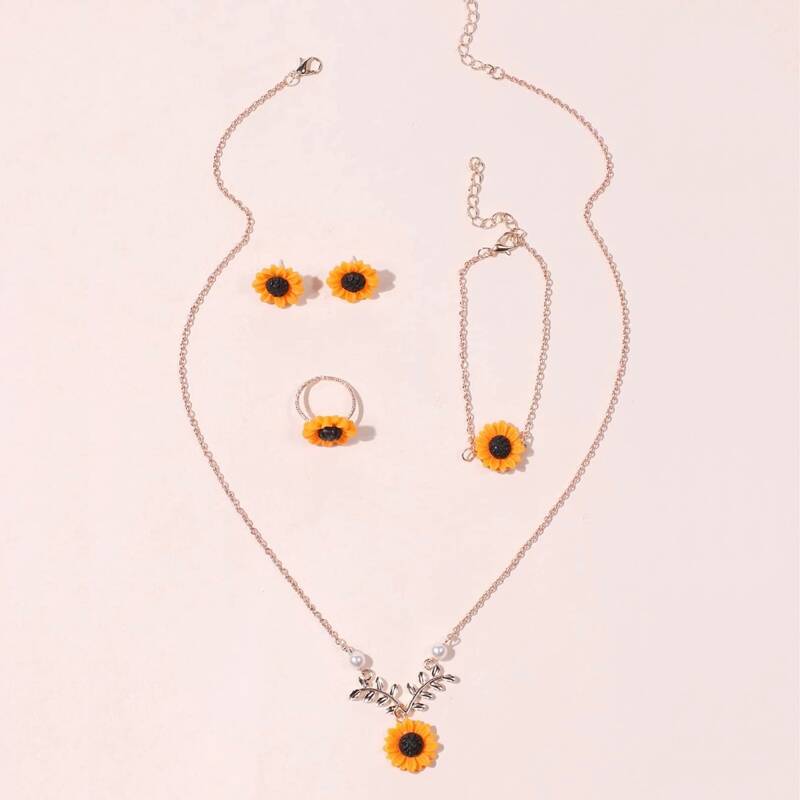 

5pcs Sunflower Jewelry Set, Rose gold