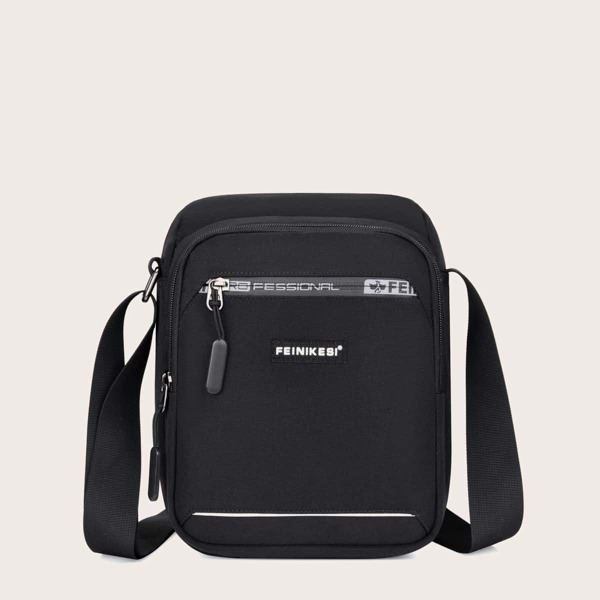 

Men Letter Graphic Crossbody Bag, Black