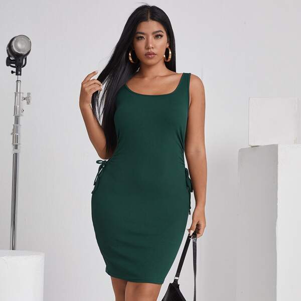 

Plus Cut Out Knot Side Bodycon Dress, Dark green