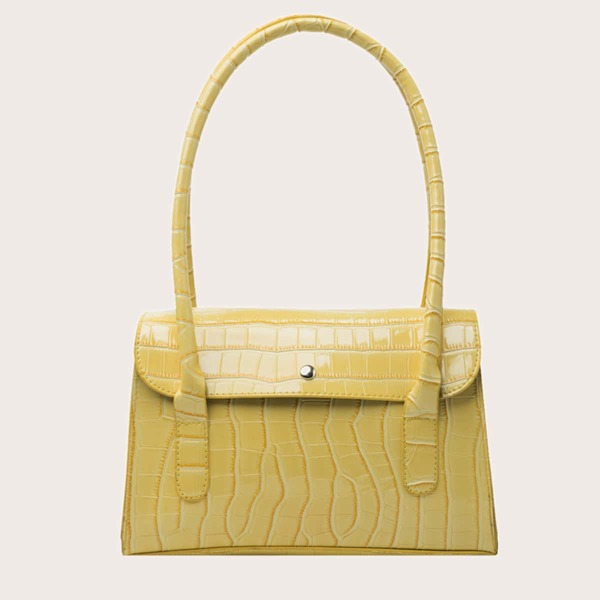 

Croc Embossed Flap Baguette Bag, Yellow
