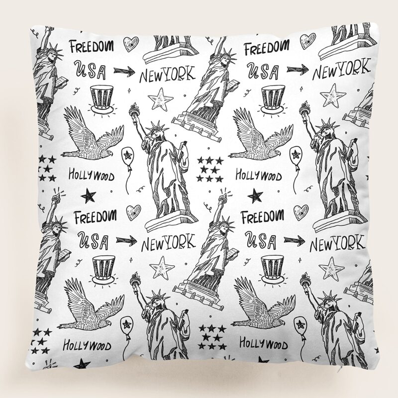

Independence Day Pattern Cushion Cover Without Filler, Black and white