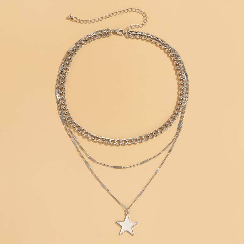 

Star Pendant Layered Necklace, Silver