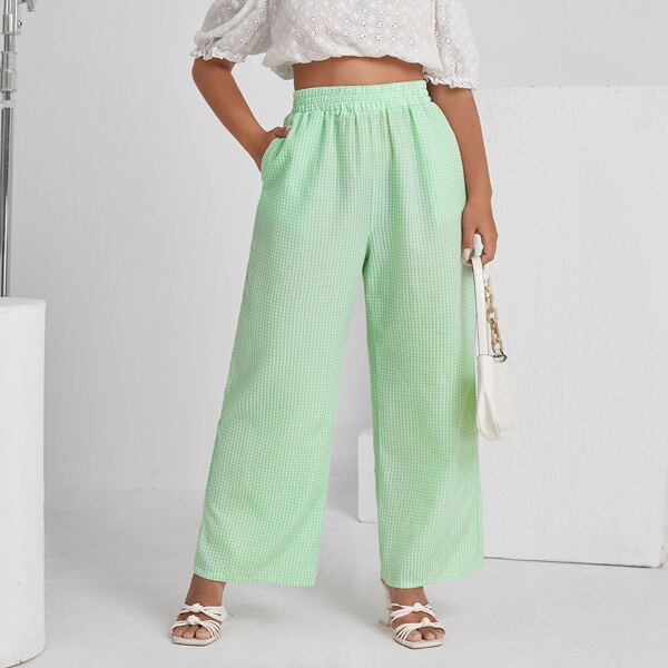 

Plus Gingham Wide Leg Pants, Mint green