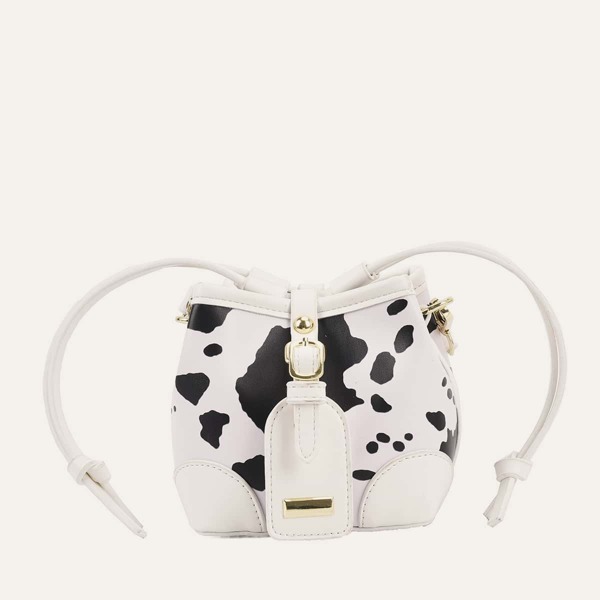 

Mini Cow Pattern Crossbody Bag, Black and white