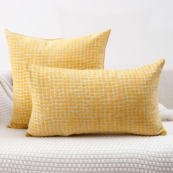 

1pc Geometric Pattern Cushion Cover Without Filler, Yellow