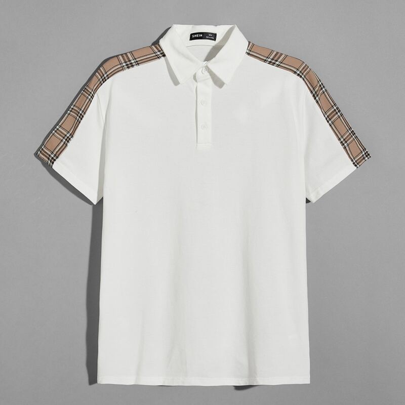 

Guys Contrast Tartan Sideseam Polo Shirt, White
