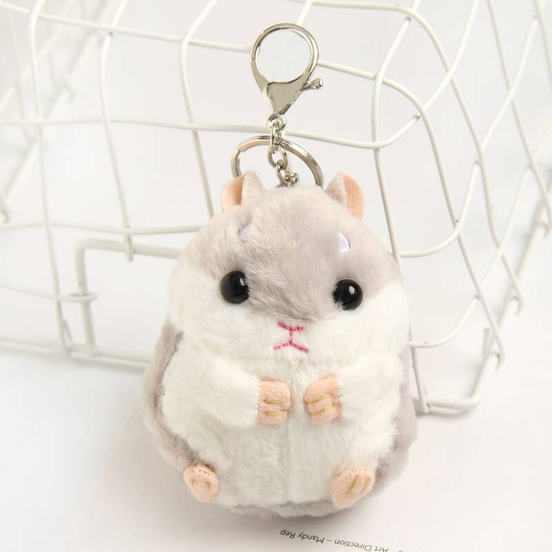 

Fuzzy Hamster Charm Keychain, Grey