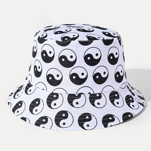 

Men Yin & Yang Print Reversible Bucket Hat, Black and white