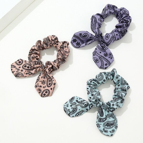 

3pcs Paisley Print Hair Tie, Multicolor